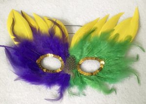 Purple Green and Gold Mardi Gras Feather Masquerade Masks