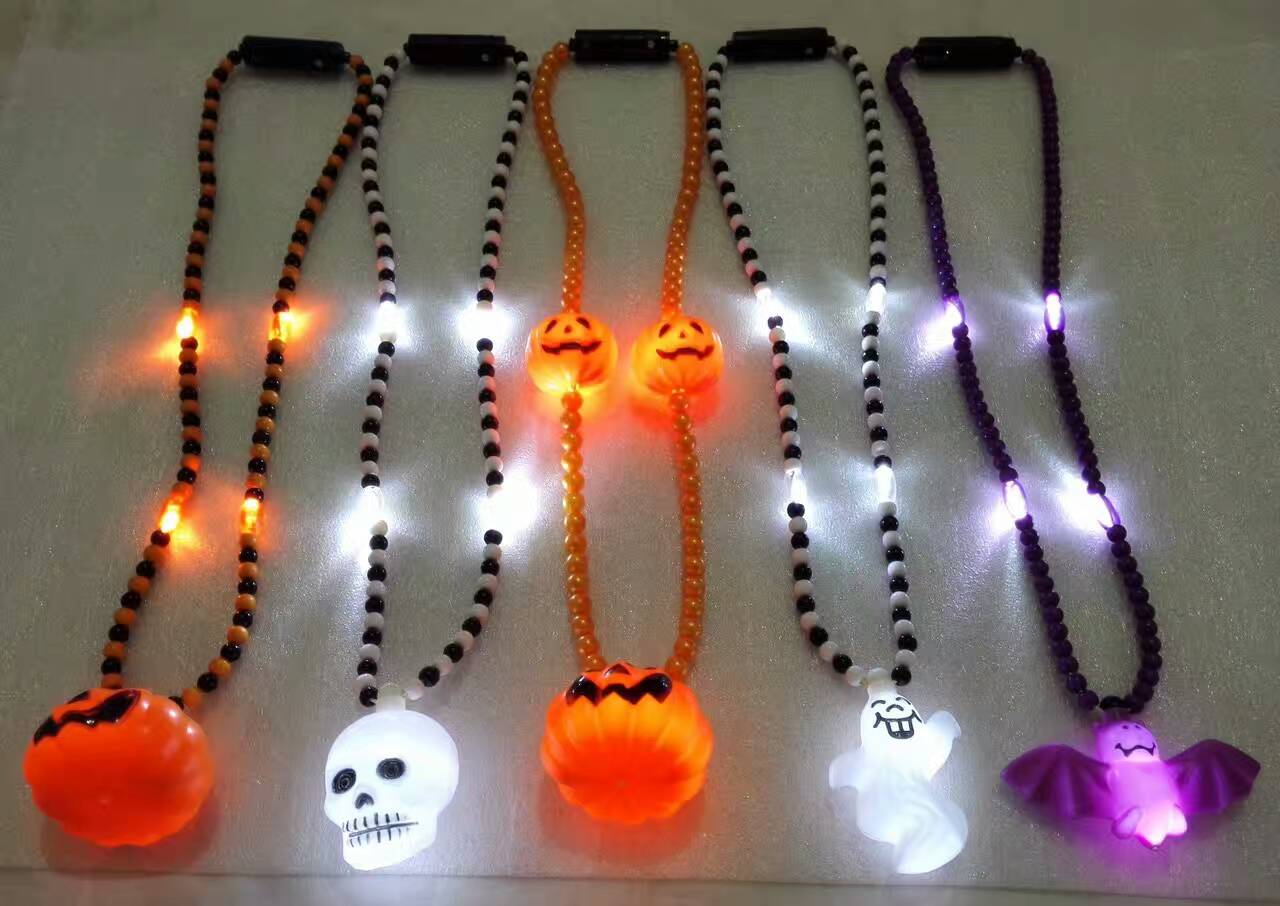 Halloween Lights Light Up Beads Skull Ghost Pumpkin Skull Bat Beads Necklace