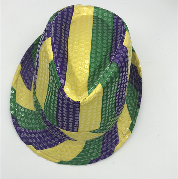 Purple Green Gold Mardi Gras Glitter Hats Stripe Sequin Hat With Fabric Party Hats