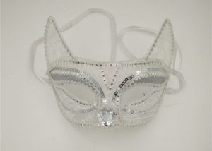 Halloween Costume Masks Sliver White Net Glitter Mask with Sequins