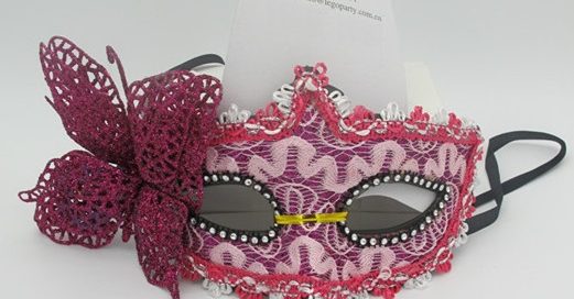 Valentine Day Masks Party Pink Mask with Butterfly and Black Ribbon