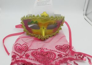 Valentine Day Party Masks Gold Pink Eye Mask with Heart Pink Veil