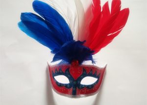 Patriot Mask Blue Red White Mask with Feathers America Themed Party