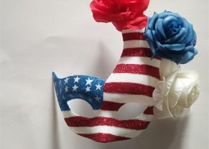 Patriot American Flag Patriotic Glitter Mask W Red Blue White Flower