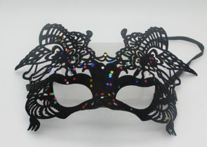 Mardi Gras Party Sales Black Flocking Mask with Star Sequins