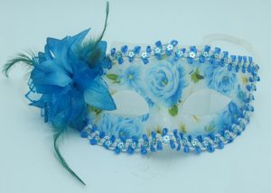 Happy New Year Masquerade Mask Blue Acrylic Flower Mask