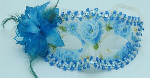 Happy New Year Masquerade Mask Blue Acrylic Flower Mask