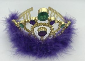 Mardi Gras Glitter Tiara w Purple Marabou Trim For Mardi Gras