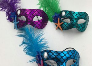 Venetian Masks Blue Green Purple Mask Shinny Mask with Feather