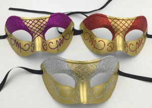 Mascara De Carnaval Oro Rojo Glitter Ojo Mascara