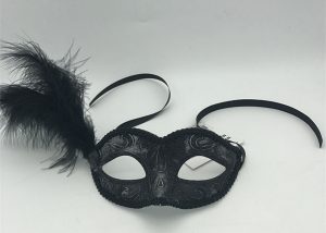 Mardi Gras Party Outfits Black w Feather Eye Mask