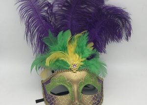 Mardi Gras Party Dress Purple Green Gold Feather Eye Mask