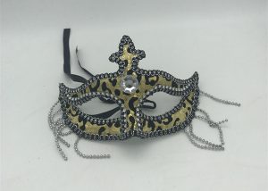 Yellow FDL Leopard Print Fabric Beaded Mask