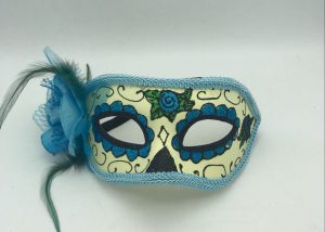 Blue Black and Green Day of The Dead Glitter Half Mask