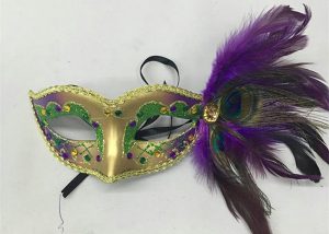 Mardi Gras Purple Green Gold Glitter Jewel Peacock Mask