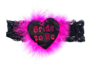 Hen Party Feather Garters Black Sash with Rose Pink "Bride To Be"