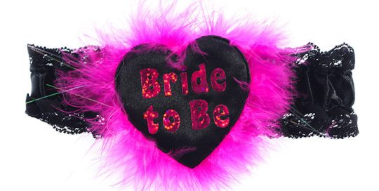 Hen Party Feather Garters Black Sash with Rose Pink "Bride To Be"