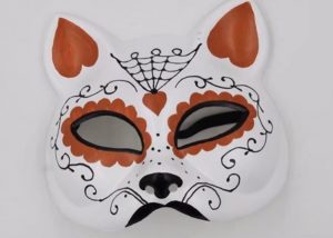 Orange, White Cat Half Face Mask Gato Muerto Sugar Skull Cat Mask