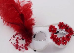Valentine's Day Red Ribbon Flower White Fancy Design Party Mask