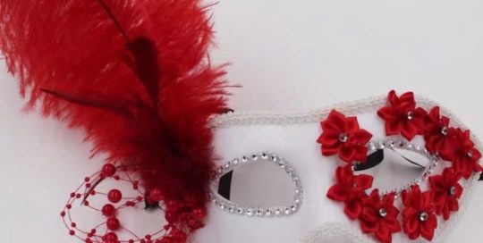 Valentine's Day Red Ribbon Flower White Fancy Design Party Mask