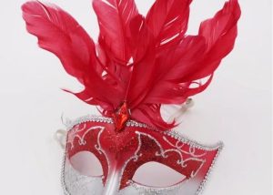 Red Feather Glitter Mask Venetian Style Masquerade Ball Party Face Eye Mask