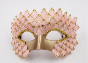 Valentine Day Pink Crown w Small Shiny Gold Face Fancy Masks