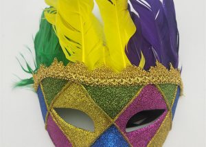 Gold Green Purple Fleur De Lis Venetian Feather Masquerade Mask