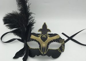 Fleur De Lis Glitter Mask W Black Feather Mardi Cras Costume Party Mask