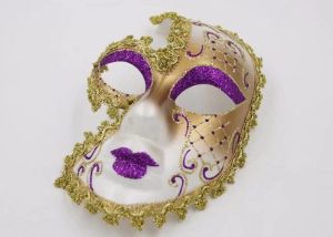 Valentine Day Purple Glitter Lips and Eyebrow w Gold Lined Mask