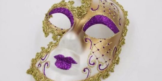 Valentine Day Purple Glitter Lips and Eyebrow w Gold Lined Mask