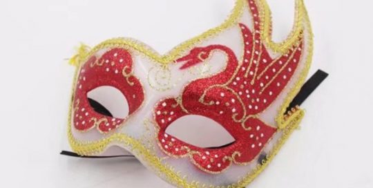 Valentine Day Red Eyes Yellow Lined White Fancy Mask For Carnival Party
