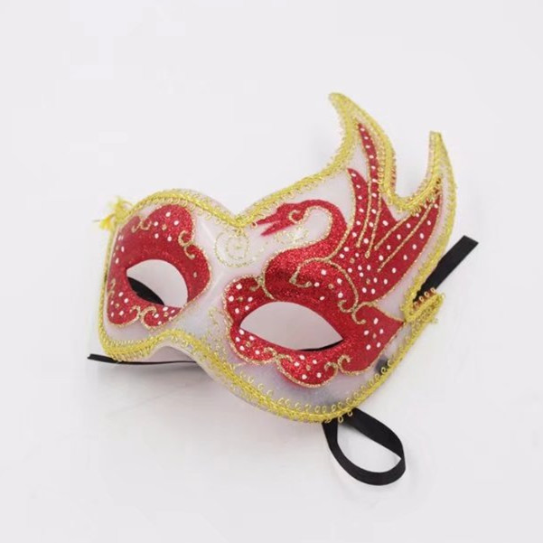 Valentine Day Red Eyes Yellow Lined White Fancy Mask For Carnival Party