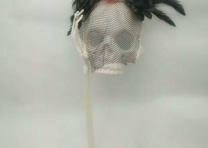 Half Face Skeleton Sinister Mask W Bone Handle Skull Halloween Props