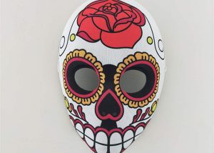 Skeletal Red Flower Full Face Day of The Dead Sugar Mask