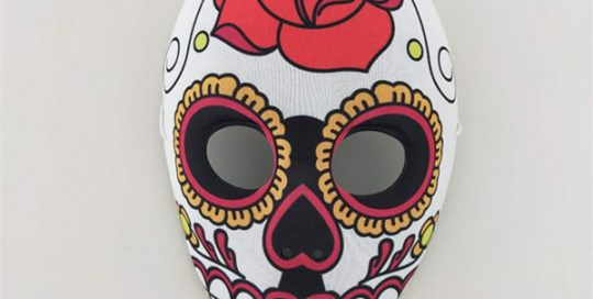 Skeletal Red Flower Full Face Day of The Dead Sugar Mask