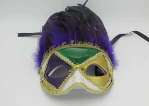 Purple Green Gold Eyemask with Feathers Carnival Party Mask