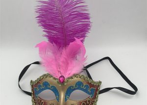 Glittering Teal Eye Pink Gem w Pink Feathers Masks For Mardi Gras Party