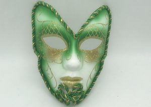 Green Cold Glitter Full Face Mask On A Stick Ladies Fancy Dress Venetian Carnival