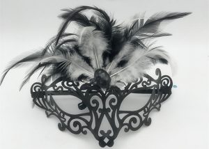 Black Metal Masquerade Mask Filigree Mask Ornamental Feathers