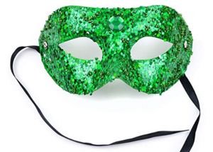 St Patrick Day Green Glitter Half Mask W Rhinestone and Sequins