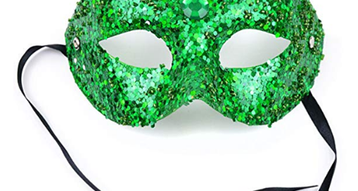 St Patrick Day Green Glitter Half Mask W Rhinestone and Sequins
