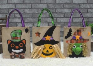 3 Assorted Halloween Holiday Trick-or-Treat Tote Bag Candy Tote Bag Woven Bag