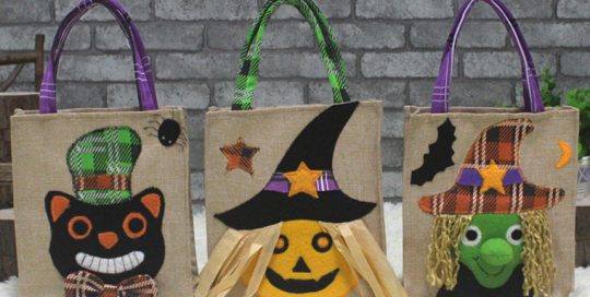 3 Assorted Halloween Holiday Trick-or-Treat Tote Bag Candy Tote Bag Woven Bag