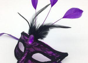 Mardi Gras Carnival Mask Purple Feather Lace Eye Mask