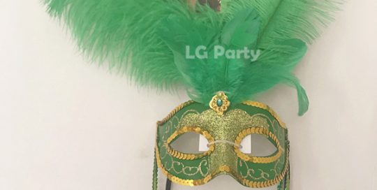 Lego Party St. Patrick's Day Green Gold Feather Glitter Mask For Amscan
