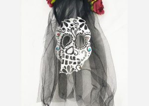 Red Flower Day of The Dead Black Veil Headband Hair Accessories