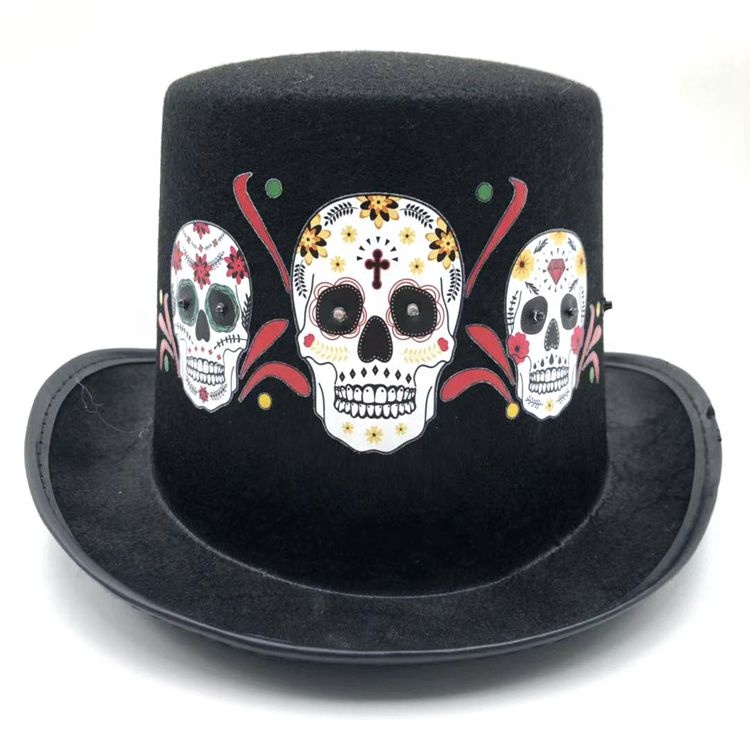 Skull Skeleton Led Light Top Hat Halloween Novelty Day of The Dead Cap