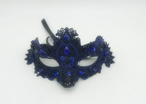Nobless Dark Blue Eye Mask Mardi Gras Blue Beads Lace Masquerade Mask