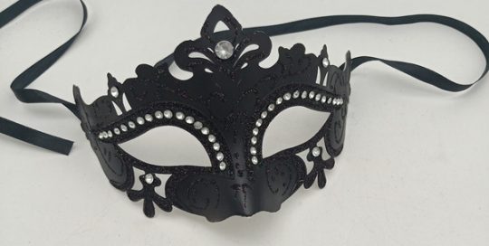 Black Glitter Mask w Rhinstones Masquerade Mask Venetian Mask