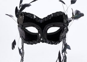 Black Masquerade Mask W Feathers and Beads For Women